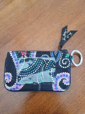 Vera Bradley Zip ID Case Kiev Paisley Coin Purse Key Ring Black Floral